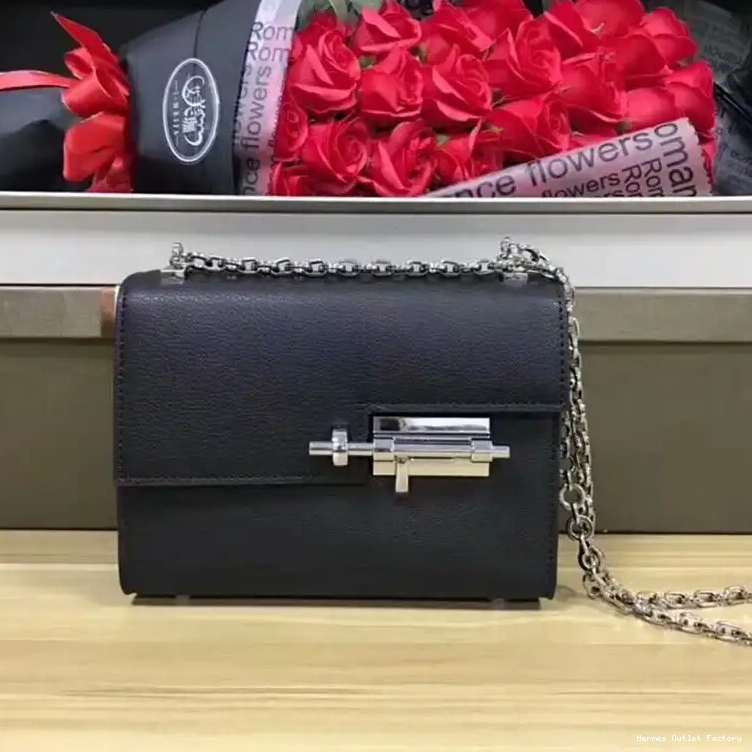In Goatskin Mini Bag Verrou Palladium Black Chaine Hardware Hermes 0507